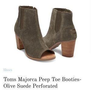 Green Toms peep toe bootie heels size 8.5